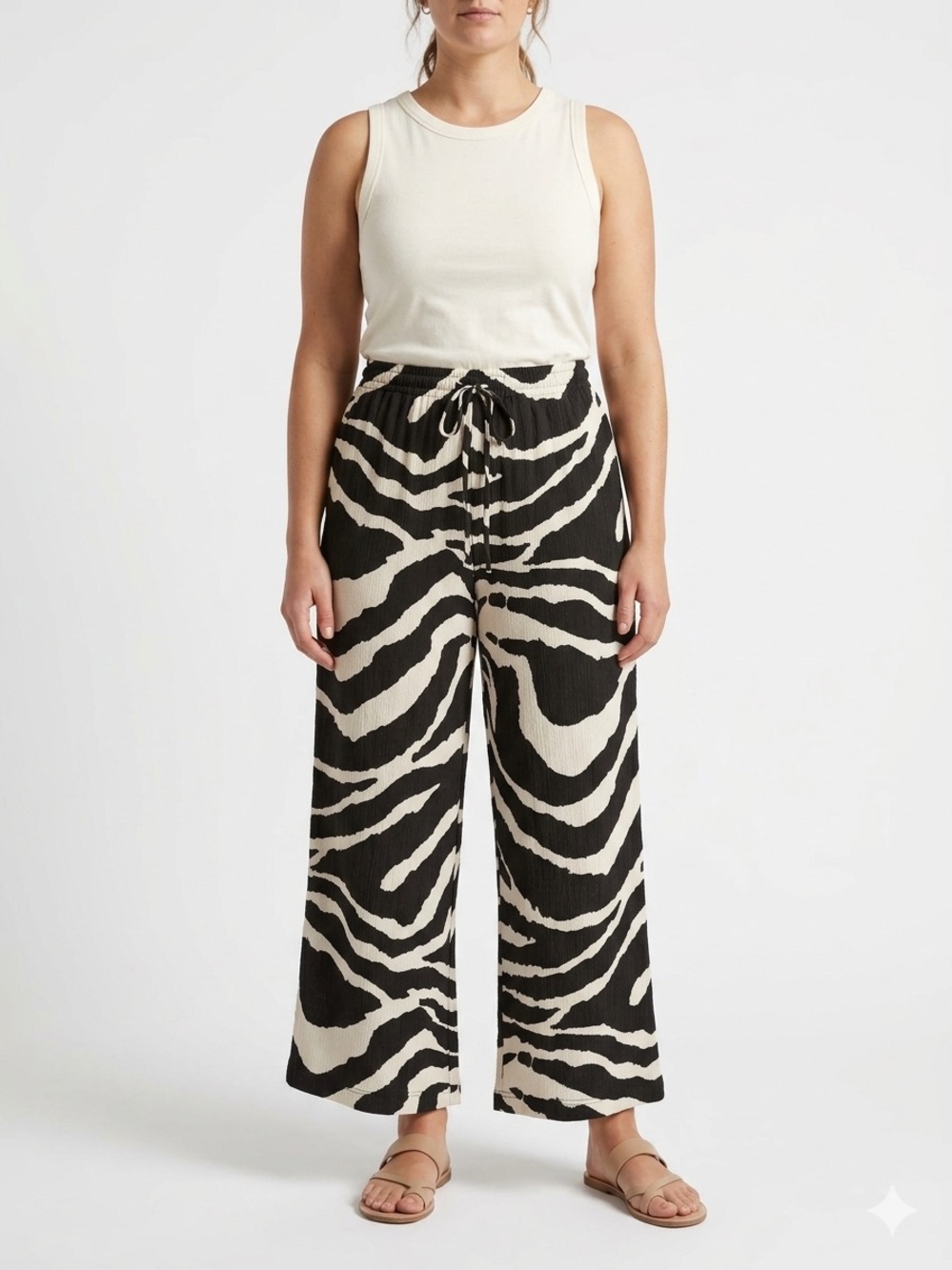 H&M Kids Black & White Zebra Print Wide-Leg Pants